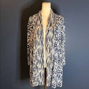 Dahlia's Blue and White Patterned open front Cardigan, Ladies Large,